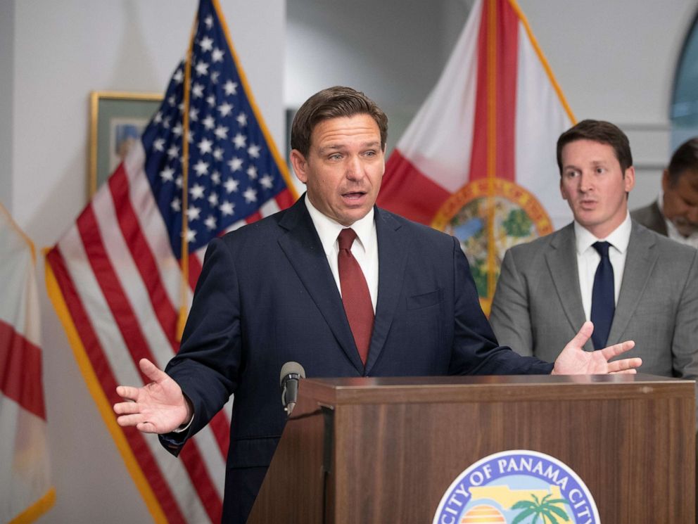 PHOTO: Florida Governor Ron DeSantis speaks at City Hall in Panama City, Fla., Aug. 4, 2021.