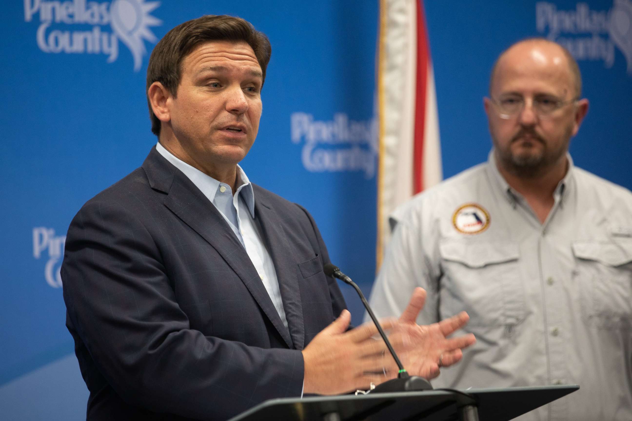 PHOTO: Gov. Ron DeSantis held a press conference as Florida awaits Hurricane Ian's arrival, at the Pinellas County Emergency Operations Center on Sept. 26, 2022, in Largo, Fla.