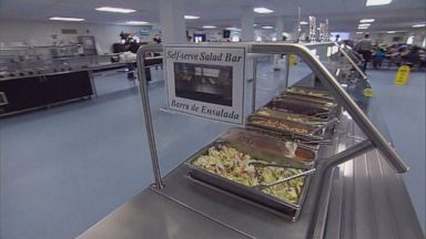PHOTO: A salad bar is part of the food options at the Immigration and Customs Enforcement family detention center in Dilley, Texas, on August 23, 2019.
