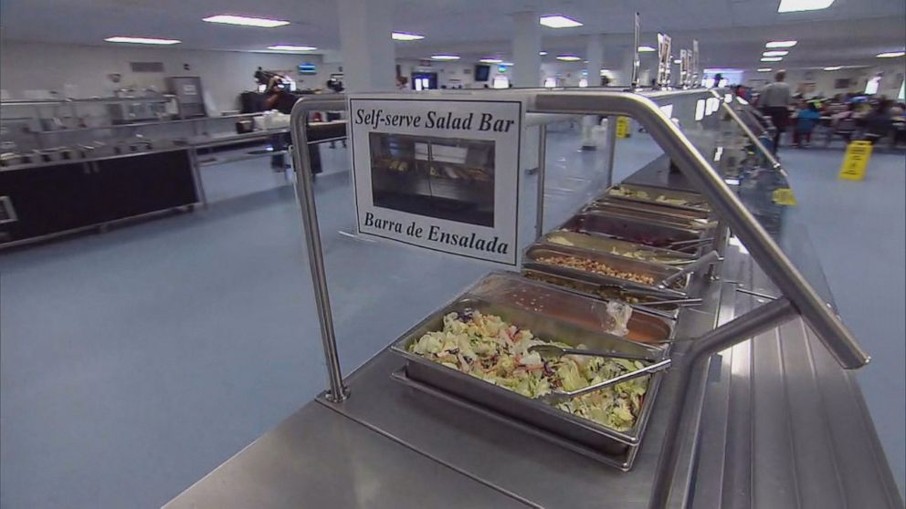 PHOTO: A salad bar is part of the food options at the Immigration and Customs Enforcement family detention center in Dilley, Texas, on August 23, 2019.