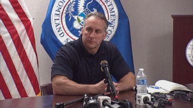PHOTO: Immigration and Customs Enforcement acting Director Matthew Albence addresses reporters following a tour of his agencys family detention center in Dilley, Texas, on August 23, 2019.