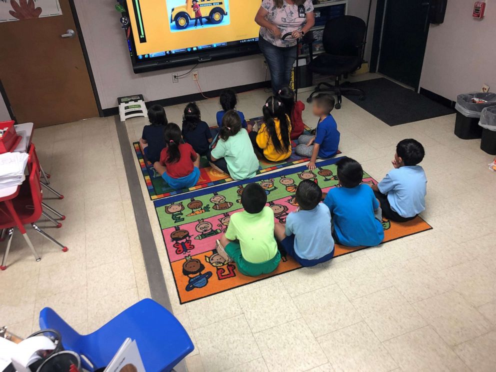 PHOTO: Children sit in a classroom at the Immigration and Customs Enforcement family detention center in Dilley, Texas, on August 23, 2019. 