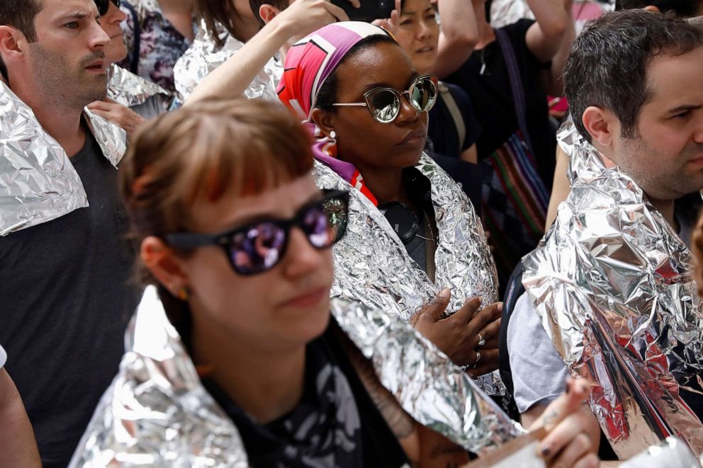 PHOTO: Demonstrators stand during a 'Close the Camps' rally to demand the closure of inhumane immigrant detention centers outside the Middle Collegiate Church in New York, July 2, 2019.