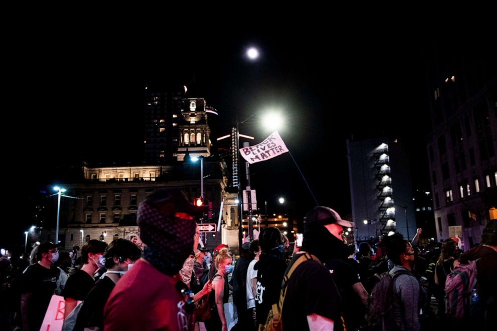 PHOTO: Protesters march in Detroit against police brutality, June 3, 2020.