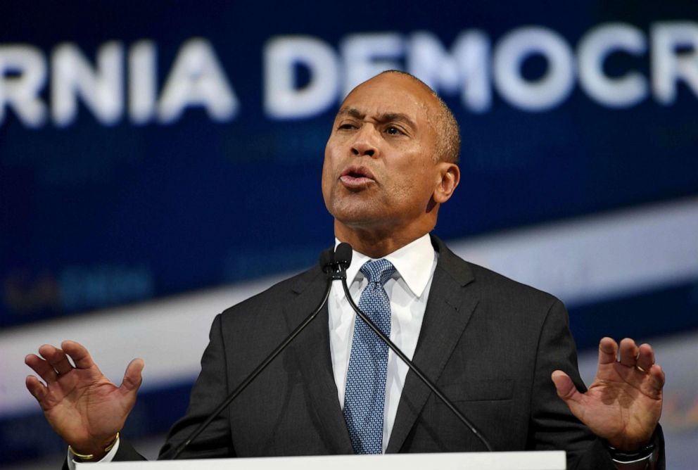 PHOTO: Former Massachusetts Governor Deval Patrick speaks as he kicks off his presidential campaign at the California Democratic Party 2019 Fall Endorsing Convention in Long Beach, Calif.