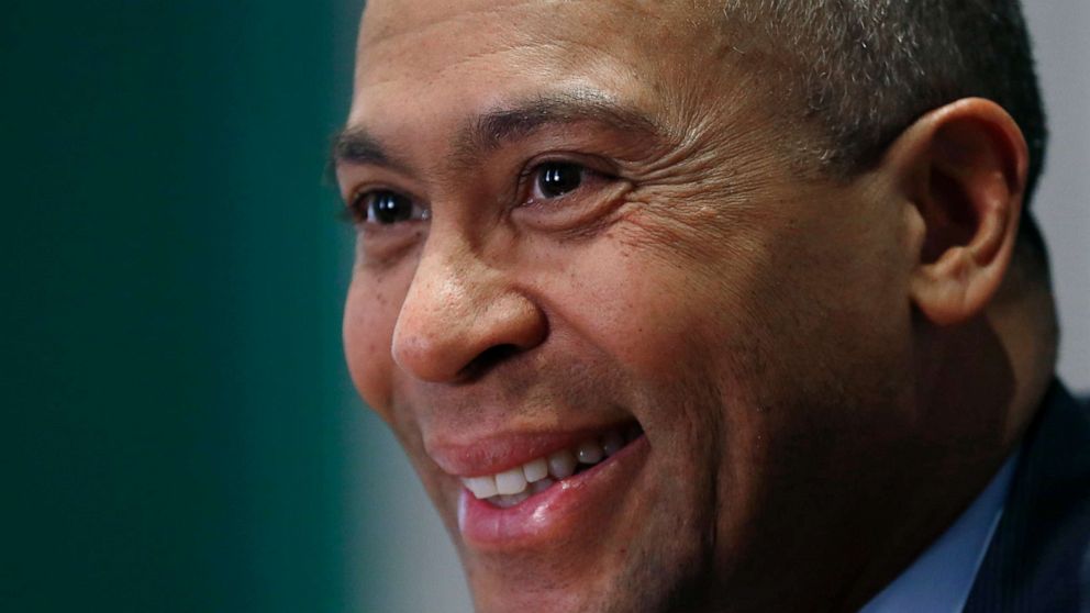 PHOTO: In this Dec. 15, 2014, file photo, Massachusetts Gov. Deval Patrick speaks during an interview at his Statehouse office in Boston.