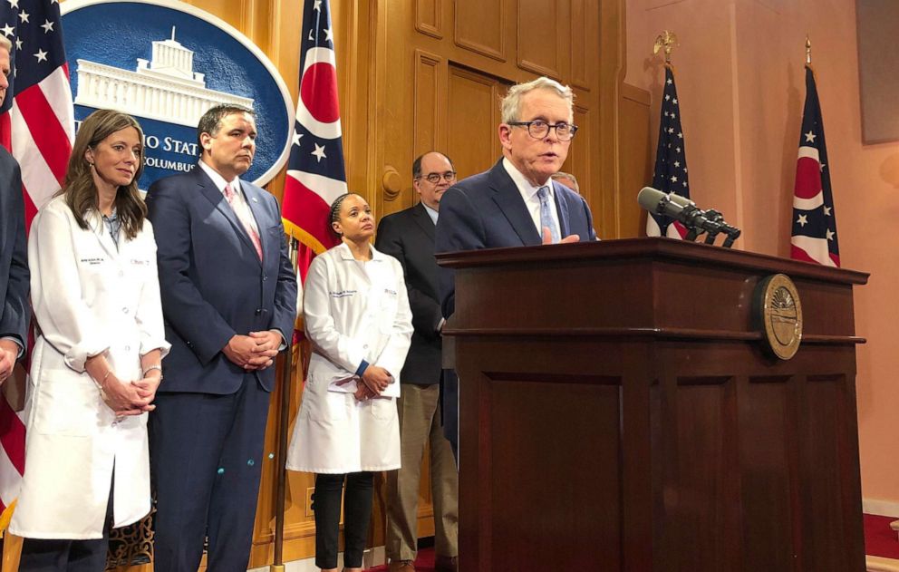 PHOTO: Ohio Gov. Mike DeWine speaks at a news conference at the statehouse in Columbus, Ohio, Tuesday, March 3, 2020.