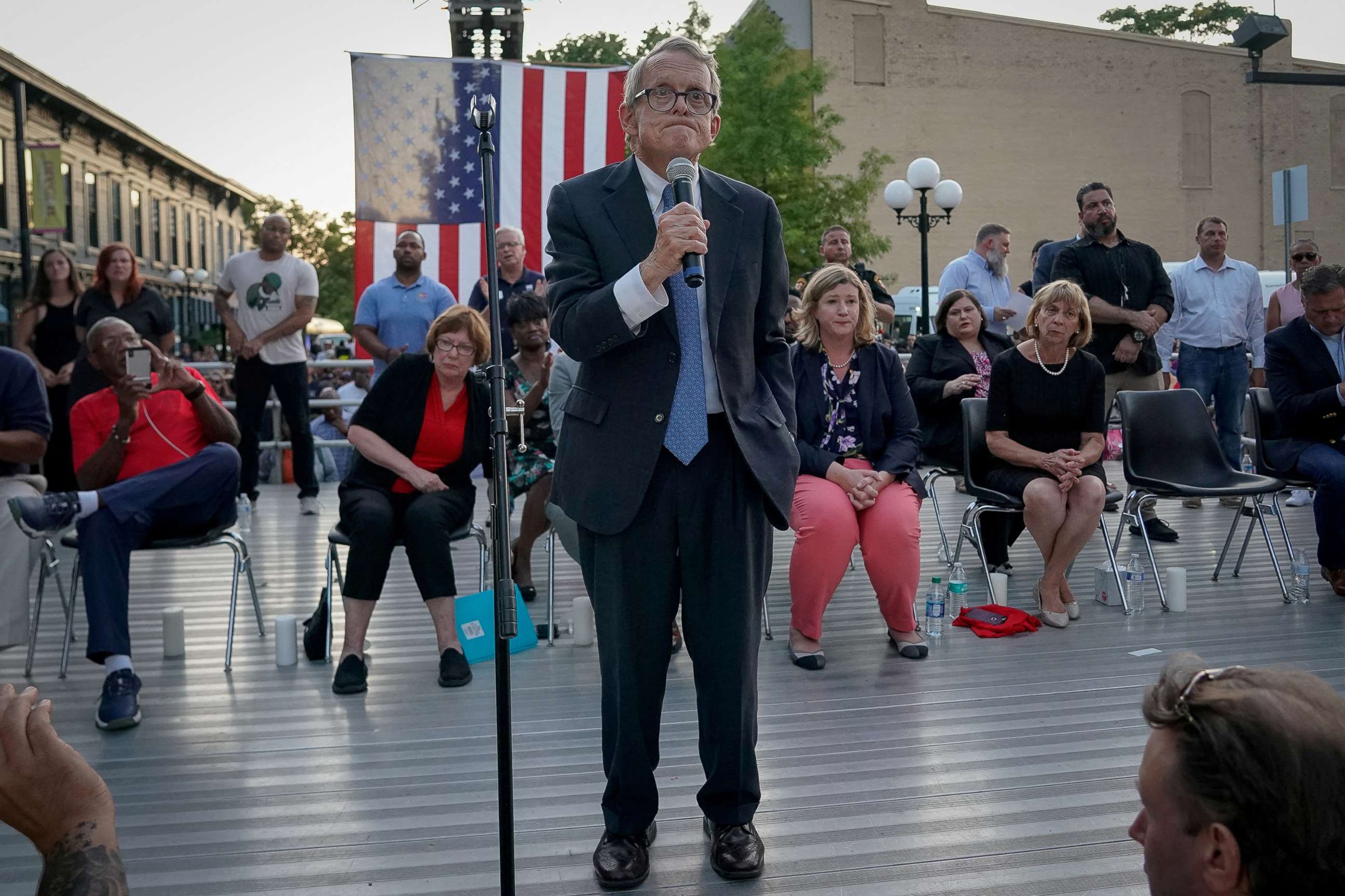 PHOTO: Ohio Governor Mike DeWine speaking in Dayton, Ohio, Aug. 4, 2019.