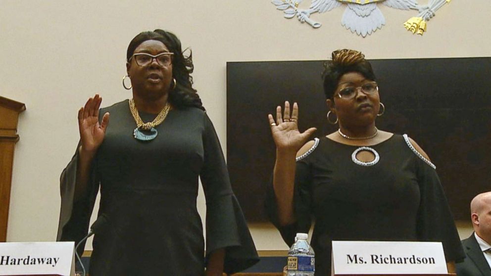 PHOTO: Lynnette Hardaway and Rochelle Richardson, who produce videos under the name "Diamond & Silk," testify  in front of a House Judiciary Committee hearing on social networks and accusations of censoring political content in Washington, April 26, 2018.
