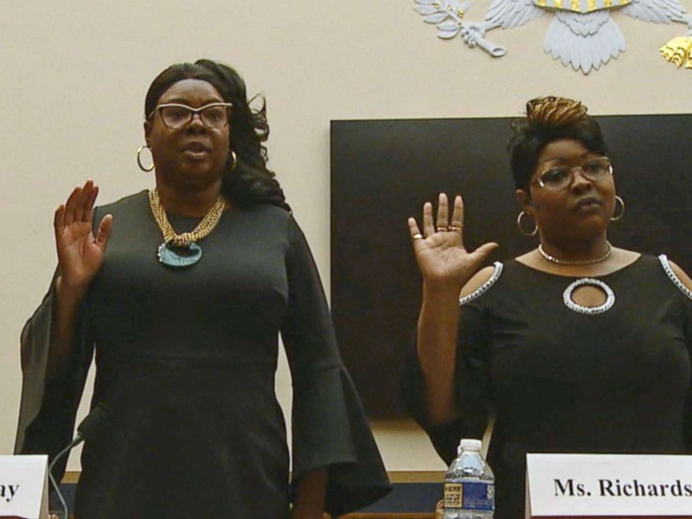 PHOTO: Lynnette Hardaway and Rochelle Richardson, who produce videos under the name Diamond & Silk, testify in front of a House Judiciary Committee hearing on social networks and accusations of censoring political content in Washington, April 26, 2018.
