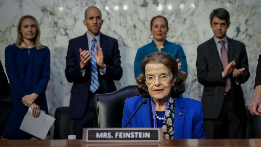 PHOTO: Senator Dianne Feinstein takes her seat at a Senate Judiciary Committee business hearing on Capitol Hill on May 11, 2023 in Washington.