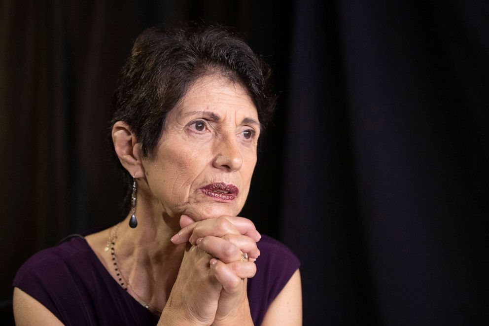 PHOTO: In this June 19, 2019, photo, Diane Foley, mother of journalist James Foley, who was killed by the Islamic State terrorist group in a graphic video released online, speaks to the Associated Press during an interview in Washington.