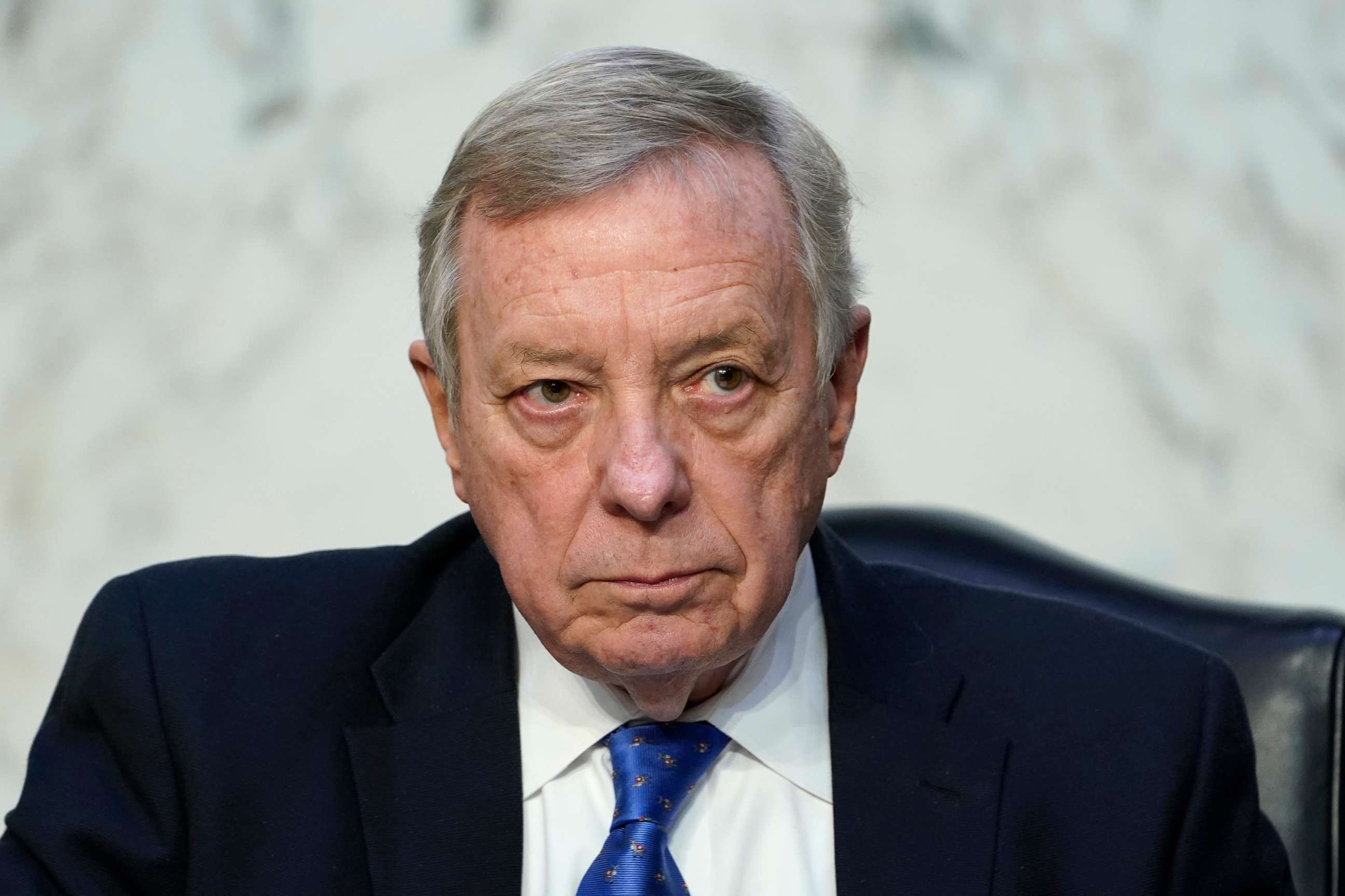 PHOTO: Senate Judiciary Committee chairman Sen. Dick Durbin listens during a committee business meeting on Capitol Hill in Washington, D.C., on March 28, 2022.
