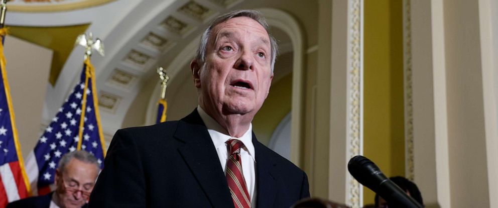 PHOTO: In this Sept. 28, 2022, file photo, Sen. Richard Durbin speaks during a press conference at the U.S. Capitol in Washington, D.C.