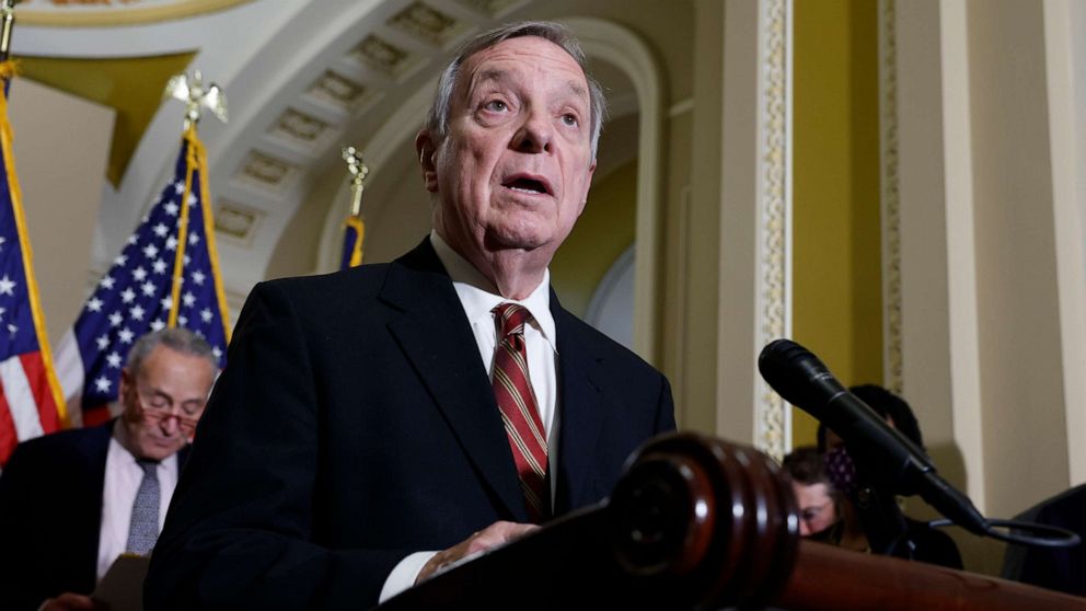 PHOTO: In this Sept. 28, 2022, file photo, Sen. Richard Durbin speaks during a press conference at the U.S. Capitol in Washington, D.C.