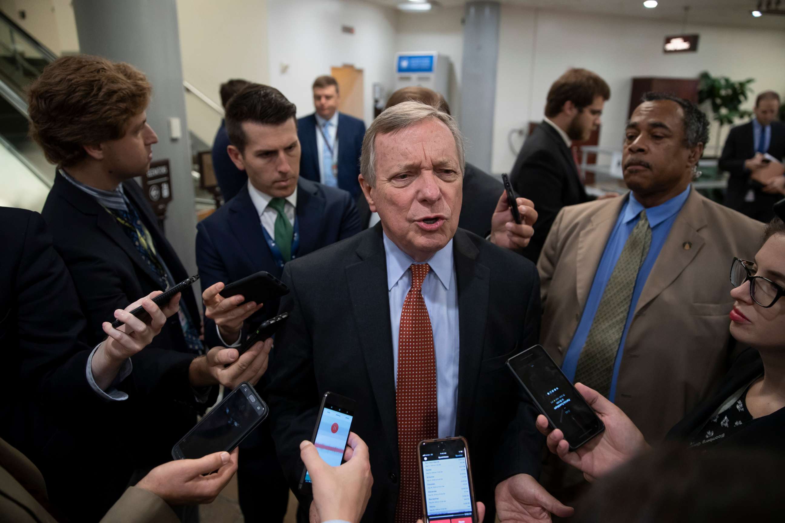 PHOTO: Sen. Dick Durbin speaks with reporters at the Capitol in Washington, Aug. 28, 2018.