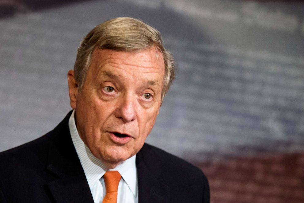 PHOTO: Sen. Dick Durbin speaks during a news conference on Capitol Hill, June 30, 2020, in Washington.