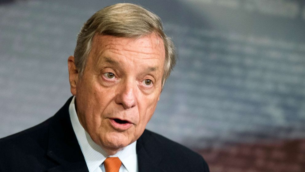 PHOTO: Sen. Dick Durbin speaks during a news conference on Capitol Hill, June 30, 2020, in Washington.