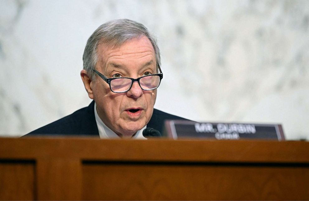 PHOTO: Chairman Dick Durbin speaks during a US Senate Judiciary Committee hearing regarding Supreme Court ethics reform, on Capitol Hill in Washington, DC, May 2, 2023.