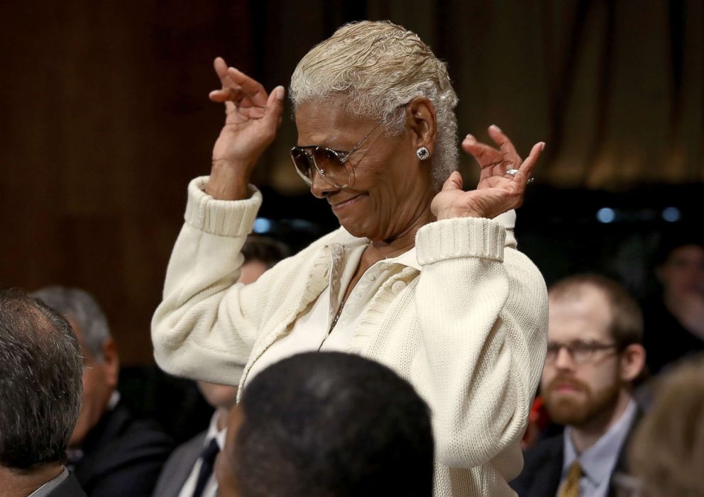 PHOTO: Singer and songwriter Dionne Warwick waves to senators during a hearing held by the Senate Judiciary Committee, May 15, 2018, in Washington, DC.