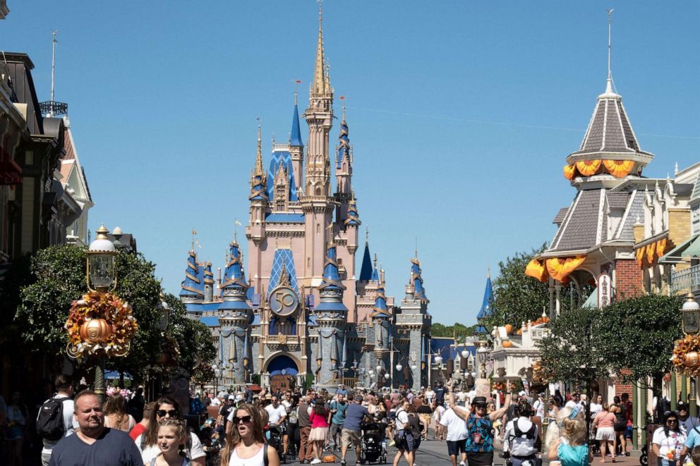 PHOTO: Visitors walk along Main Street at The Magic Kingdom at Walt Disney World in Sept. 30, 2022, in Orlando, Fla.