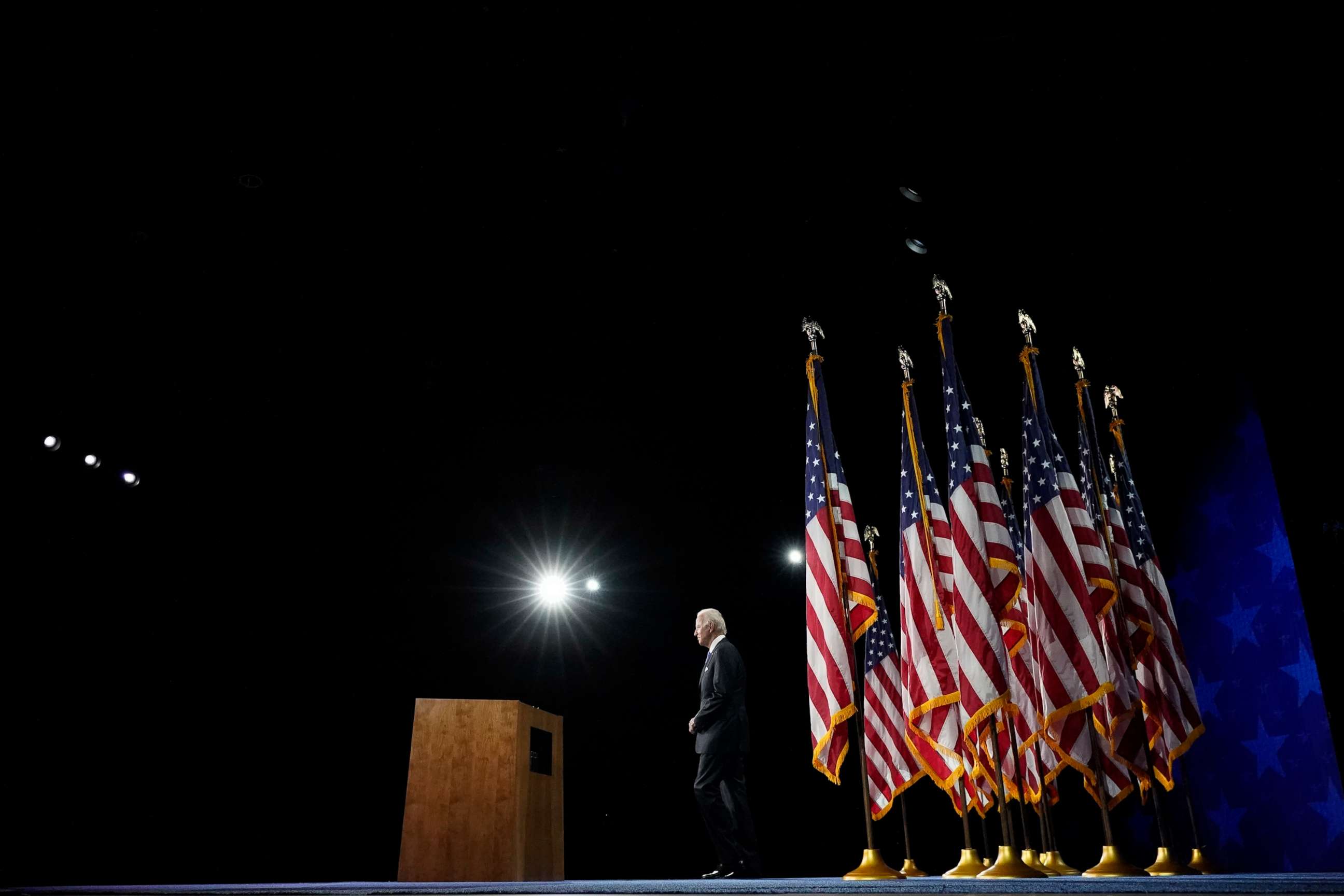 PHOTO: Democratic presidential candidate former Vice President Joe Biden arrives to give his acceptance speech on the fourth day of the Democratic National Convention, Aug. 20, 2020, at the Chase Center in Wilmington, Del.