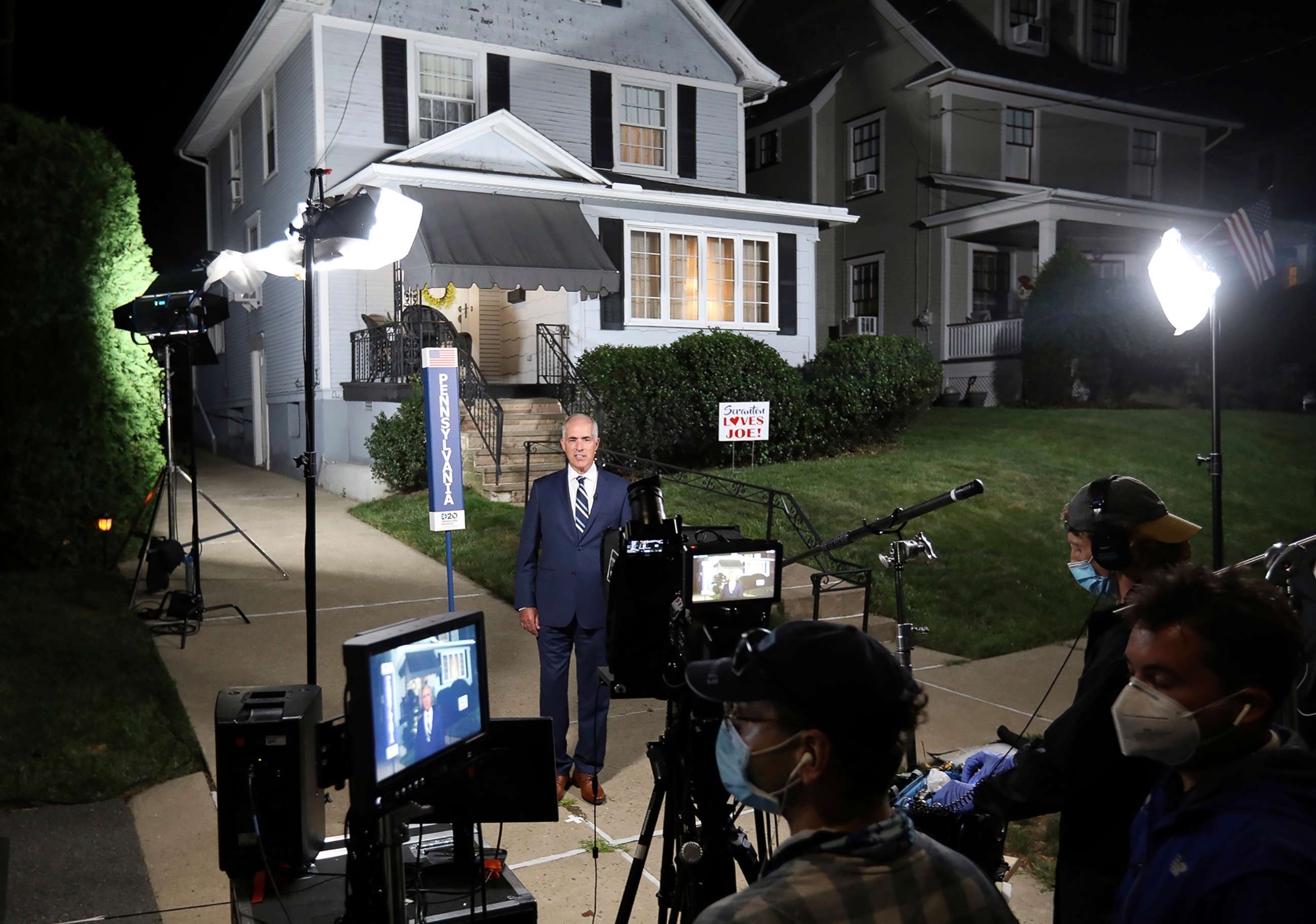 PHOTO: Sen. Bob Casey speaks in support of Democratic presidential candidate Joe Biden, outside Biden's childhood home as part of the Democratic National Convention, in Scranton, Pa., Aug 18, 2020.
