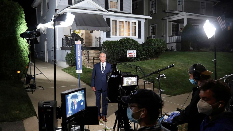 PHOTO: Sen. Bob Casey speaks in support of Democratic presidential candidate Joe Biden, outside Biden's childhood home as part of the Democratic National Convention, in Scranton, Pa., Aug 18, 2020.