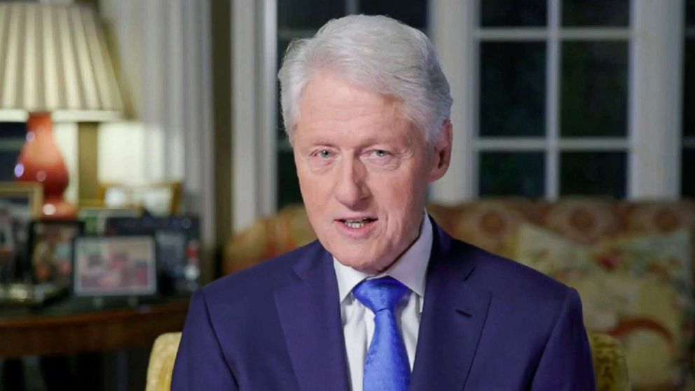 PHOTO: Former President Bill Clinton speaks via video feed during the second day of the Democratic National convention, Aug. 18, 2020, which is being held virtually, due to the coronavirus pandemic.