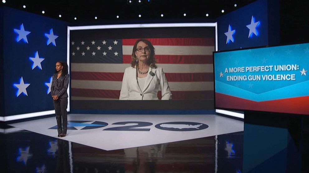 PHOTO: Actress and activist Kerry Washington introduces former Representative Gabrielle Giffords addresses the virtual 2020 Democratic National Convention, Aug. 19, 2020.