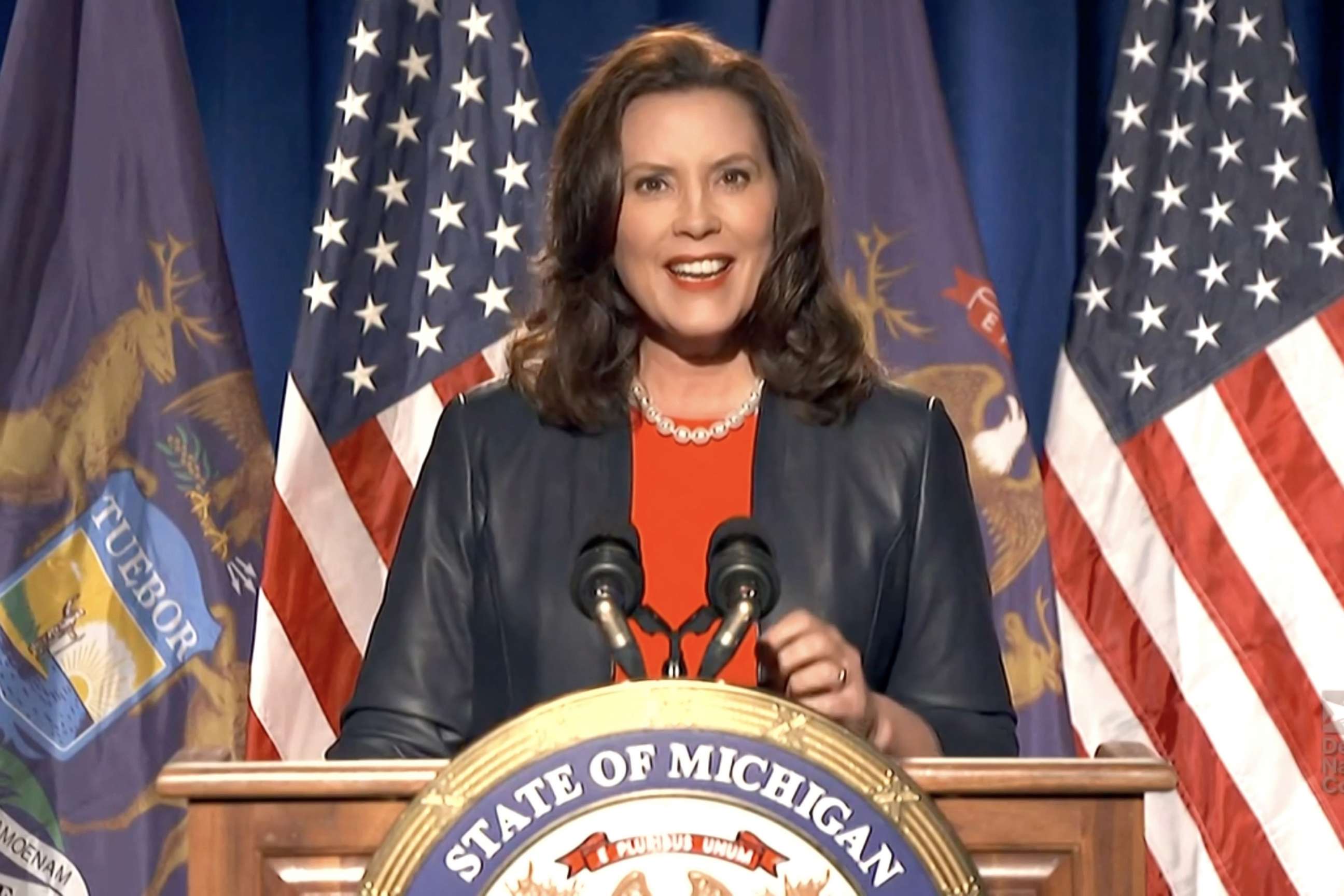 PHOTO: Michigan Gov. Gretchen Whitmer addresses the virtual Democratic National Convention, Aug. 17, 2020.