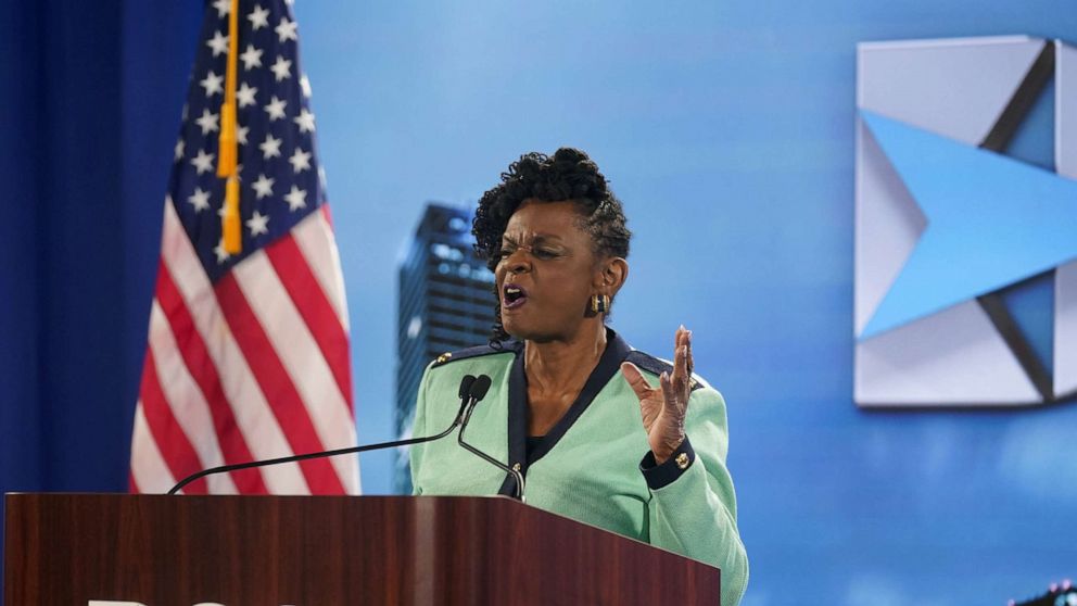 PHOTO: Representative Gwen Moore speaks at the Democratic National Convention in Milwaukee, Aug. 17, 2020.
