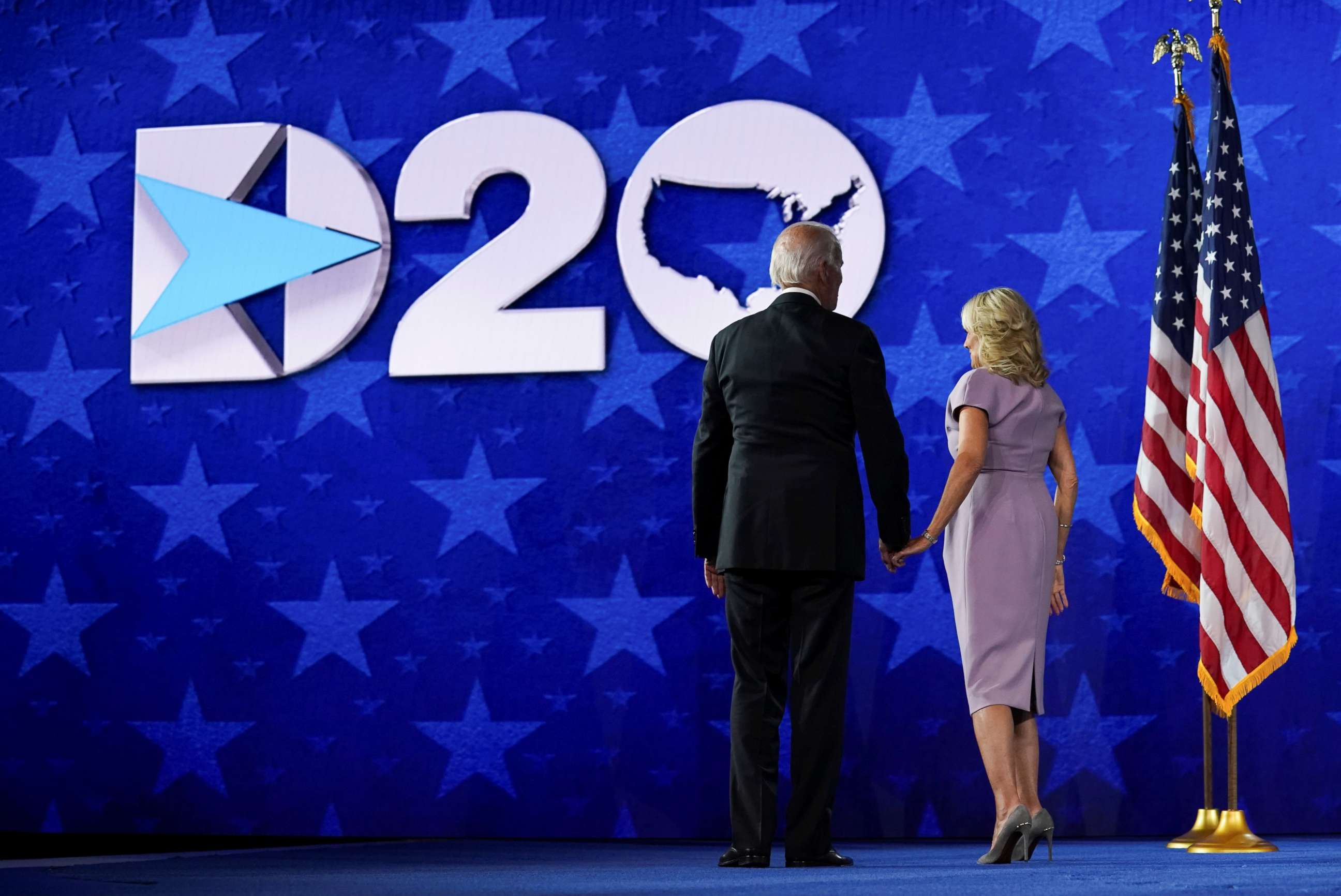 PHOTO: Democratic presidential candidate Joe Biden and his wife Dr. Jill Biden leave the stage following his acceptance speech on the final night of the 2020 Democratic National Convention in Wilmington, Del., Aug. 20, 2020.