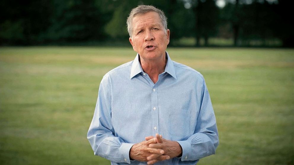 PHOTO: Former Republican Ohio Gov. John Kasich speaks during the first night of the Democratic National Convention, Aug. 17, 2020.