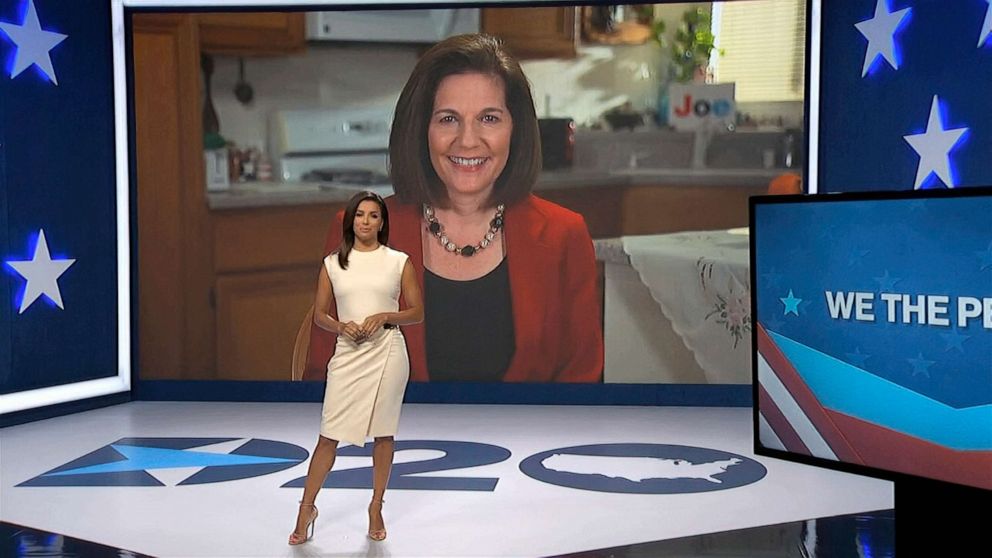 PHOTO: Moderator Eva Longoria introduces Sen. Catherine Cortez Masto, on screen, during the first night of the Democratic National Convention, Aug. 17, 2020. 