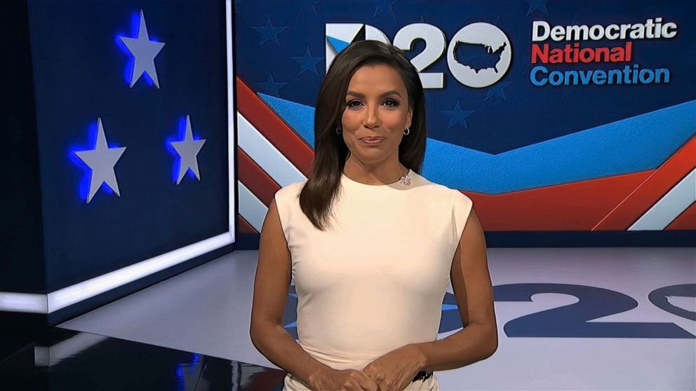PHOTO: Eva Longoria, serving as moderator, speaks during the first night of the Democratic National Convention, Aug. 17, 2020.