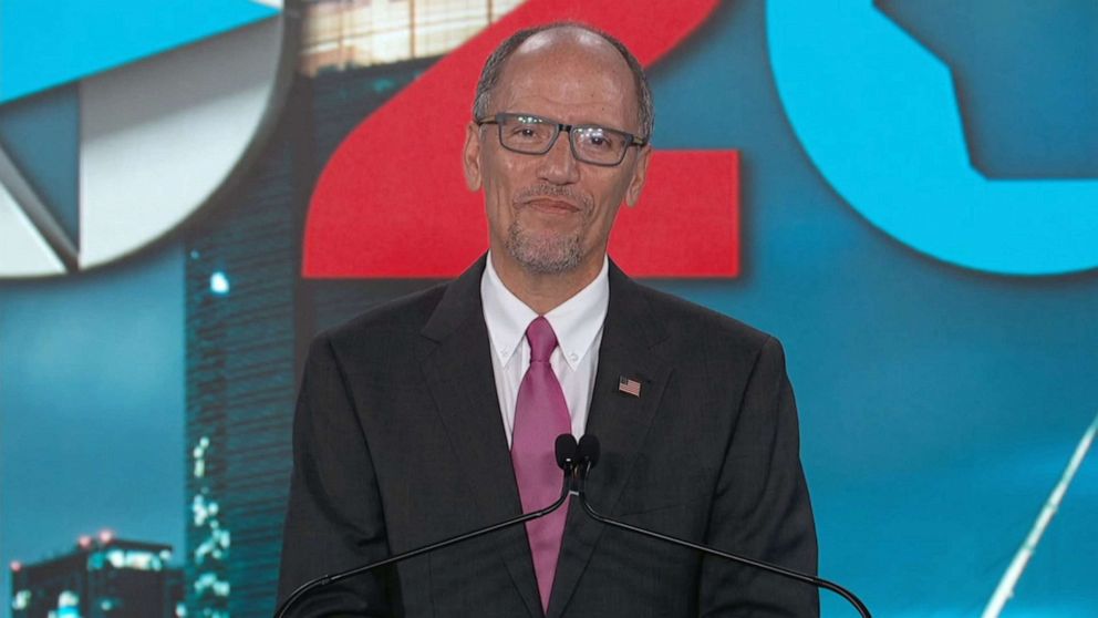 PHOTO: Democratic National Committee chair Tom Perez speaks during the fourth night of the Democratic National Convention, Aug. 20, 2020, from Milwaukee.