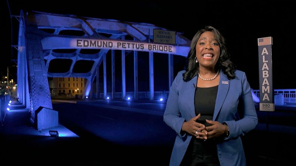 PHOTO: Rep. Terri Sewell of Alabama speaks during the roll call during the second night of the Democratic National Convention, Aug. 18, 2020. 