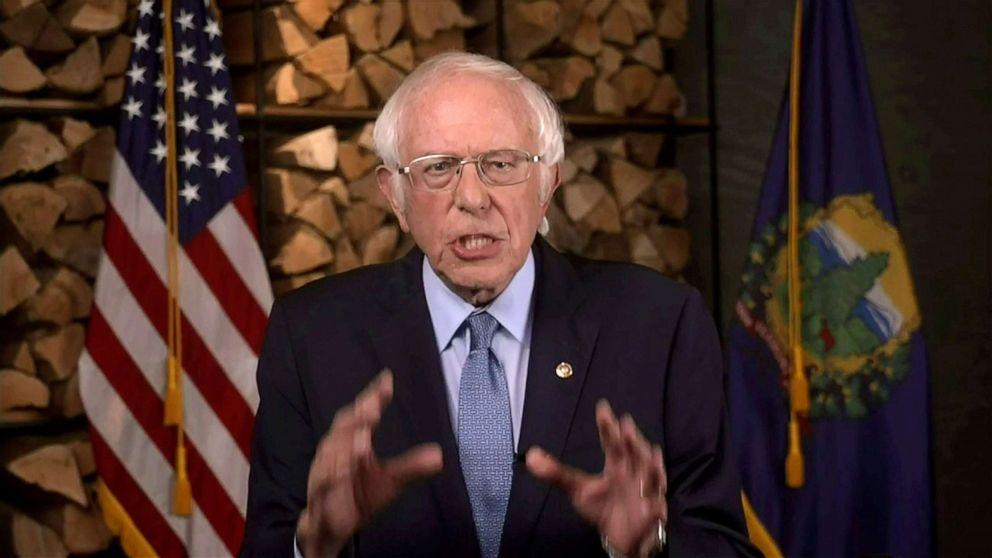 PHOTO: Former Democratic presidential candidate Senator Bernie Sanders speaks during the all virtual 2020 Democratic National Convention, Aug. 17, 2020.