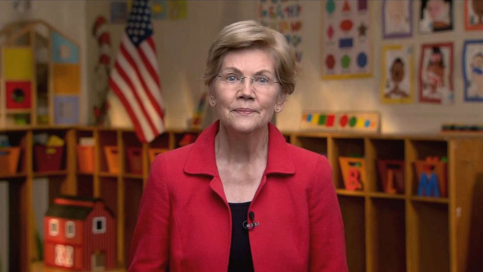 PHOTO: Sen. Elizabeth Warren speaks from Springfield, Mass., during the third day of the 2020 Democratic National Convention, Aug. 19, 2020.