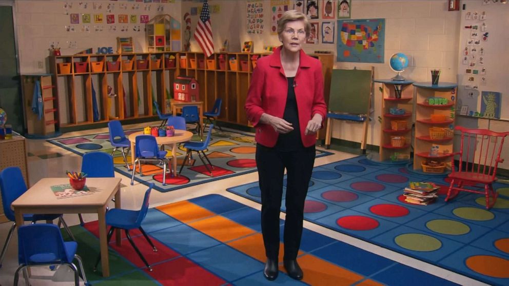 PHOTO: Sen. Elizabeth Warren speaks from Springfield, Mass., during the third day of the 2020 Democratic National Convention, Aug. 19, 2020.