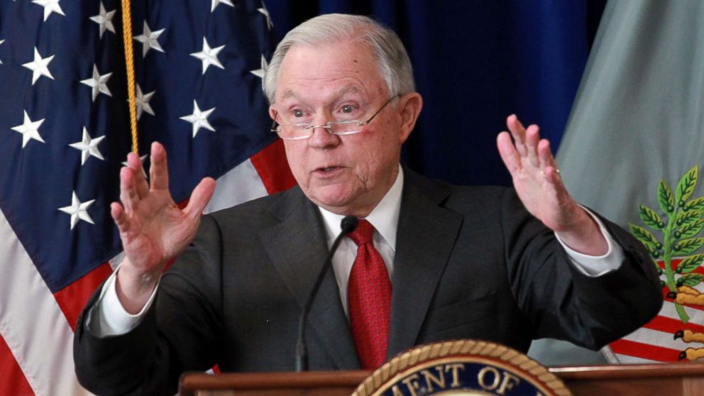U.S. Attorney General Jeff Sessions addresses a crowd of law enforcement officers in Louisville, Kentucky, Jan. 30, 2018.