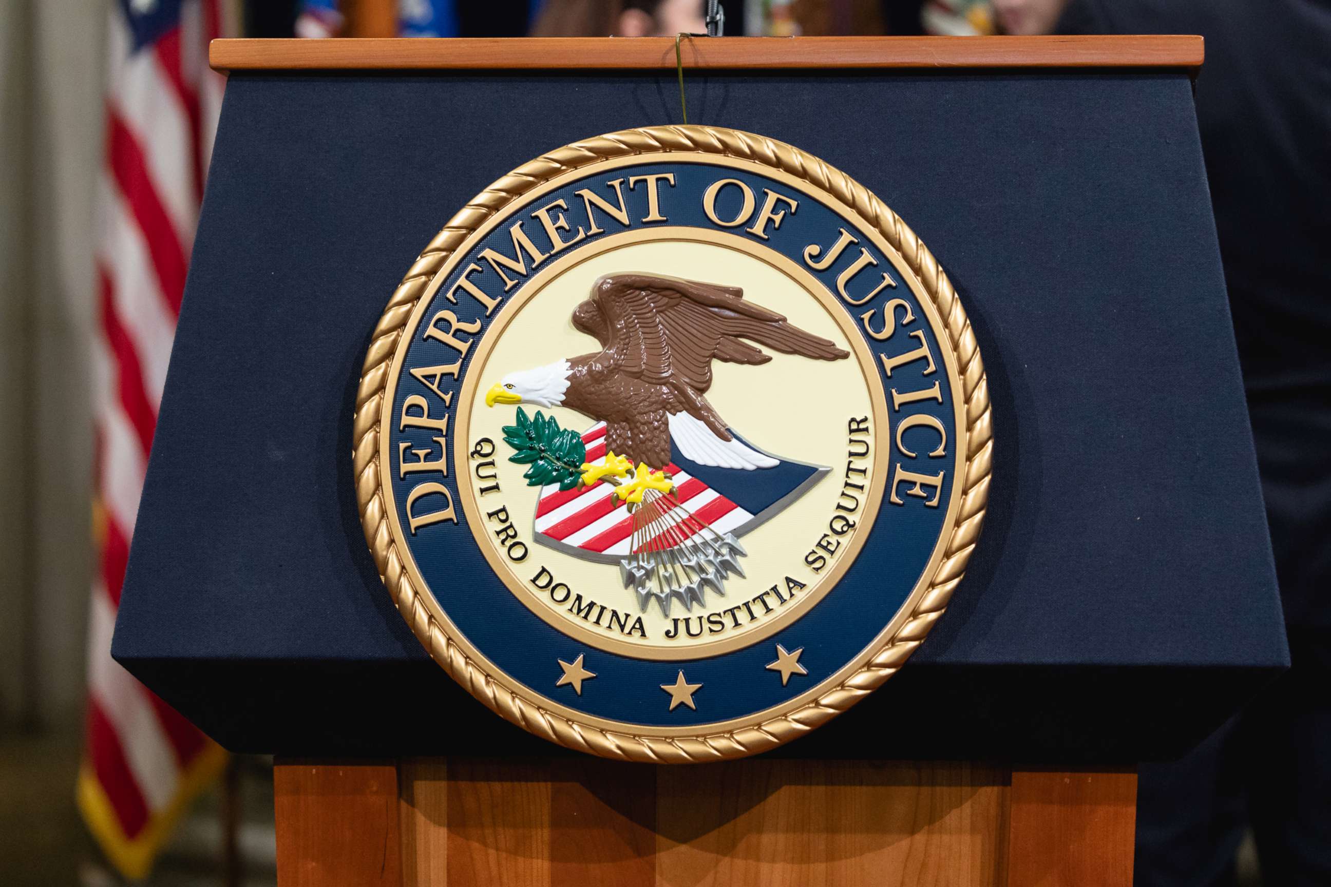 PHOTO: The Department of Justice seal is pictured in Washington, D.C., April 12, 2018.