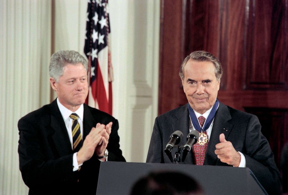 PHOTO: Former Senator Bob Dole reacts after receiving the Presidential Medal of Freedom in ceremonies at the White House, Jan. 17, 1997.