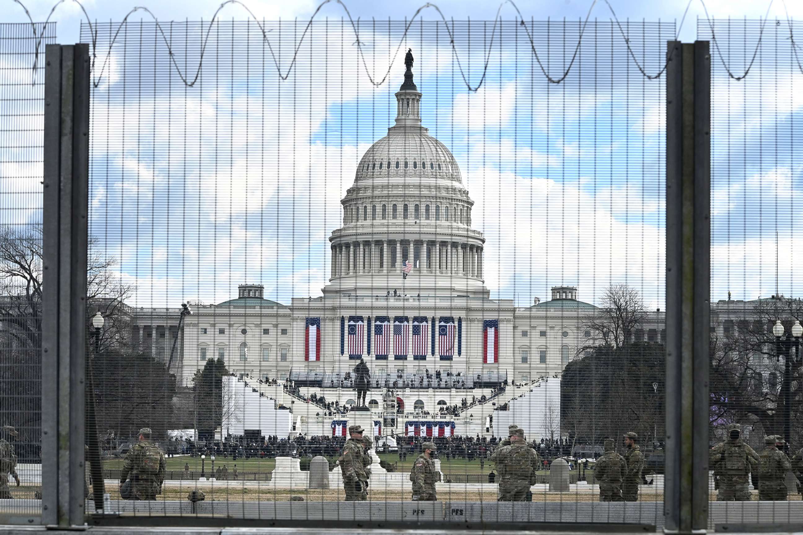 PHOTO: Heightened security is seen in front of the United States Capitol on the morning of Joe Biden's Inauguration as the 46th President of the United States, Jan. 20, 2021 in Washington. The mall was closed to the general public due to safety concerns.