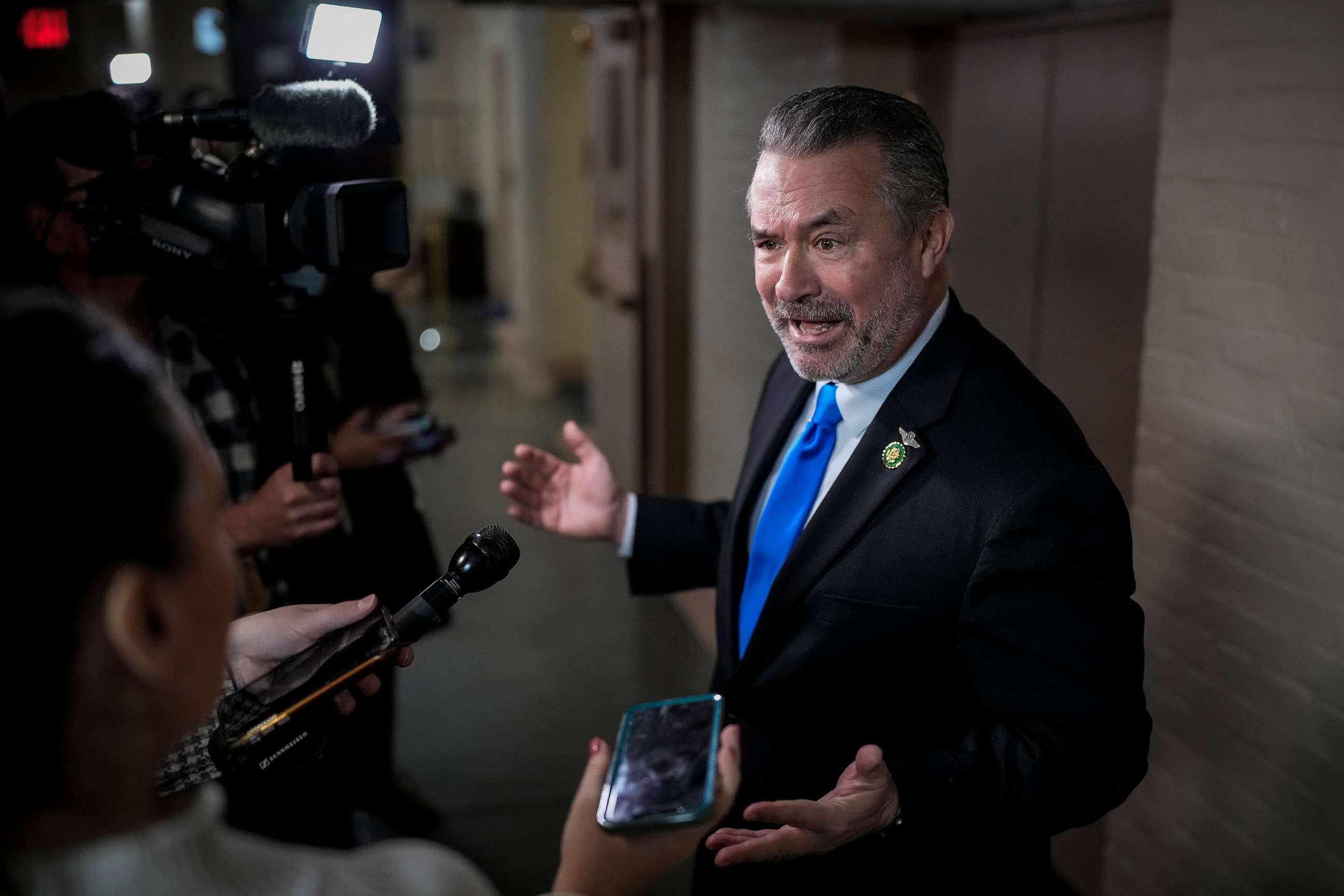 PHOTO: Rep. Don Bacon speaks to reporters on his way to a closed-door GOP caucus meeting at the U.S. Capitol, on Jan. 10, 2023, in Washington, D.C.