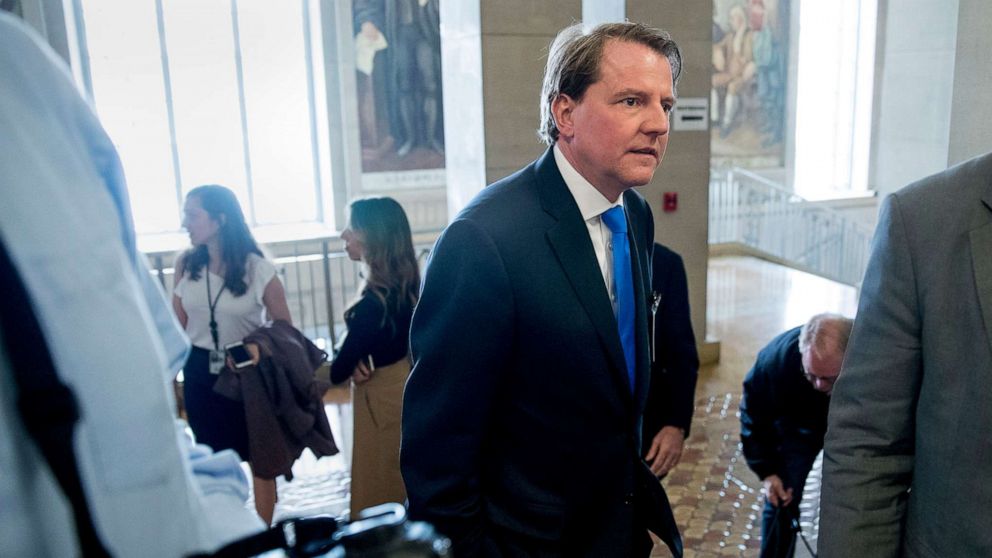 PHOTO: Former White House Counsel Don McGahn arrives an event at the Department of Justice in Washington, May 9, 2019.