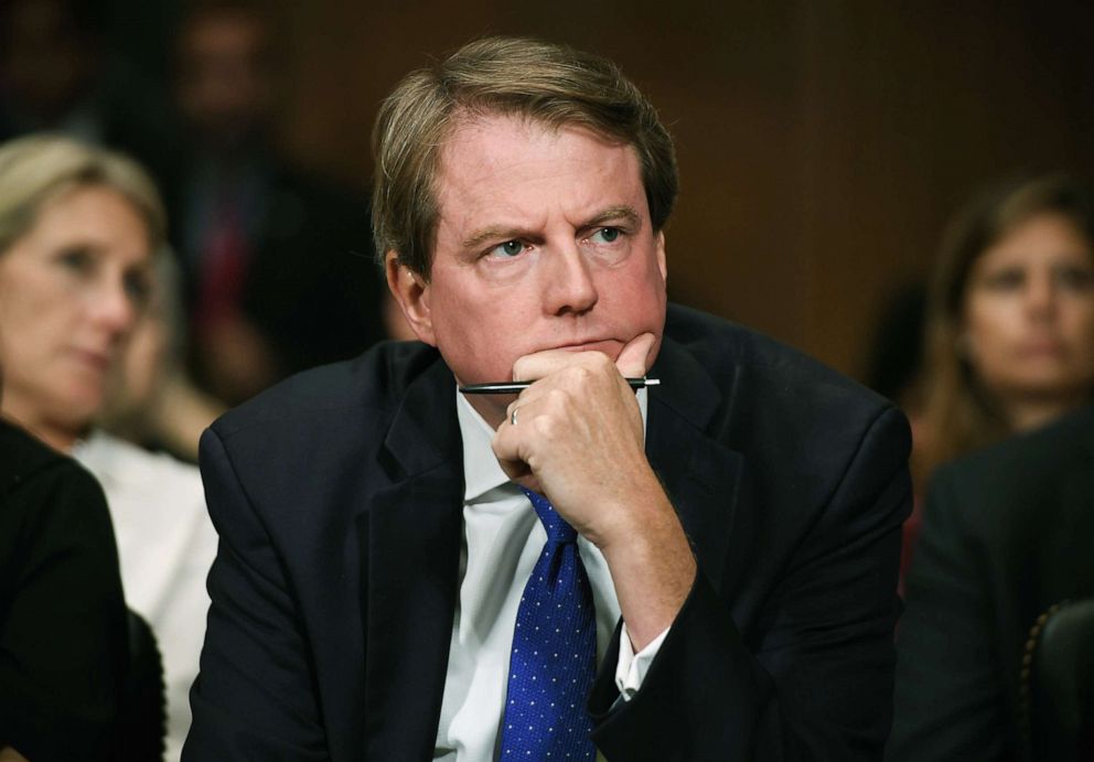 PHOTO: Donald McGahn, White House Counsel and Assistant to President Donald Trump, listens during a hearing on Capitol Hill, Sept. 27, 2018 in Washington, D.C.