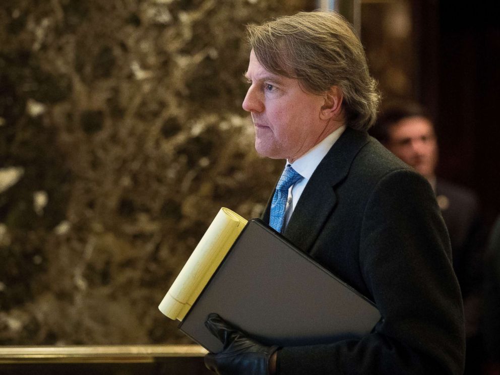 PHOTO: Don McGahn arrives at Trump Tower, Jan. 9, 2017, in New York City.