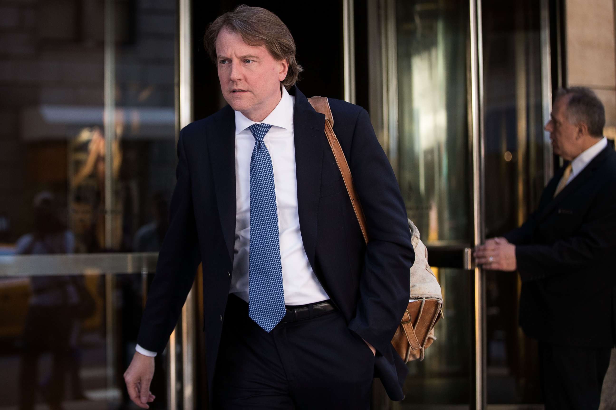 PHOTO: Don McGahn, lawyer for Donald Trump and his campaign, leaves the Four Seasons Hotel after a meeting with Trump and Republican donors, June 9, 2016. in New York City. 